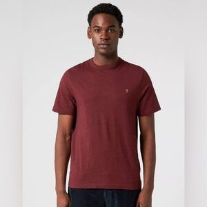 Men's T-Shirt Farah Burgundy Danny Slim Fit Organic Cotton Short Sleeve Shirt S